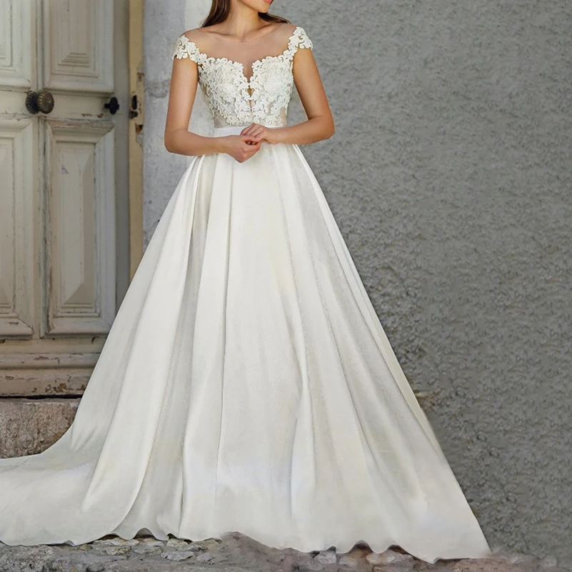 White A-Line Sleeveless Backless Lace Appliques Off the Shoulder Bow Court Train Woman Wedding Dresses Bridal Engagement Party
White A-Line Sleeveless Backless Lace Appliques Off the Shoulder Bow Court Train Woman Wedding Dresses Bridal Engagement Party