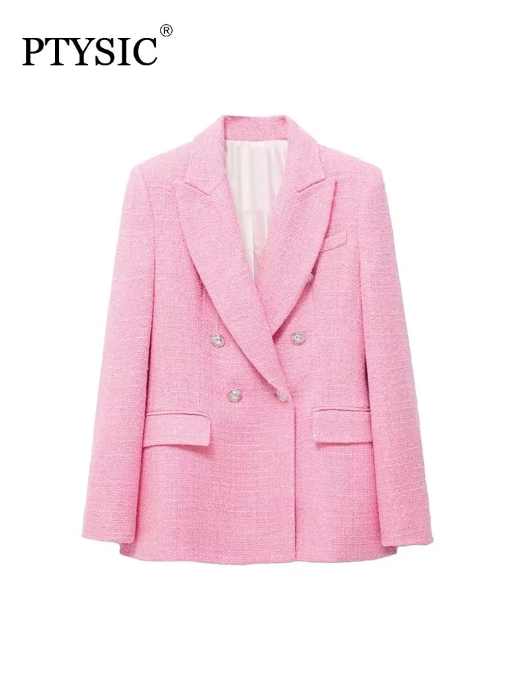PTYSIC Fashion Women Pink Tweed Blazer Jacket Double Breasted Office Lady Vintage Flap Pocket Coat Chic Button Up Coat Outerwear
PTYSIC Fashion Women Pink Tweed Blazer Jacket Double Breasted Office Lady Vintage Flap Pocket Coat Chic Button Up Coat Outerwear