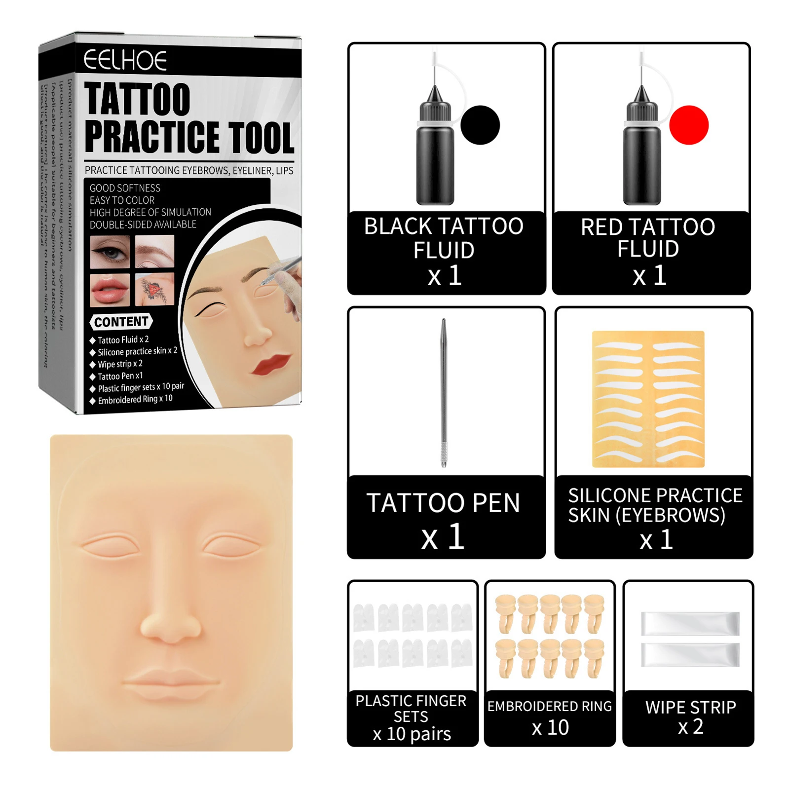 

EELHOE Tattooing Kit Eyebrow Tattoo Pen Eyebrow Pigment Practice Skin Eyebrow Tattooing Tool