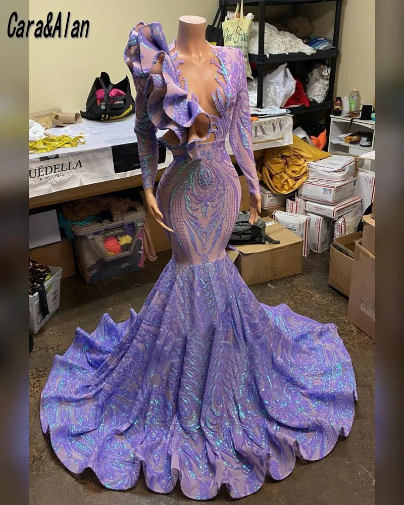 Sexy Laser Purple Evening Dress O-Neck Party Gowns Long sleeve Shiny Sequin lace Mermaid Prom Dresses Robe De Soiree Vestido
Sexy Laser Purple Evening Dress O-Neck Party Gowns Long sleeve Shiny Sequin lace Mermaid Prom Dresses Robe De Soiree Vestido