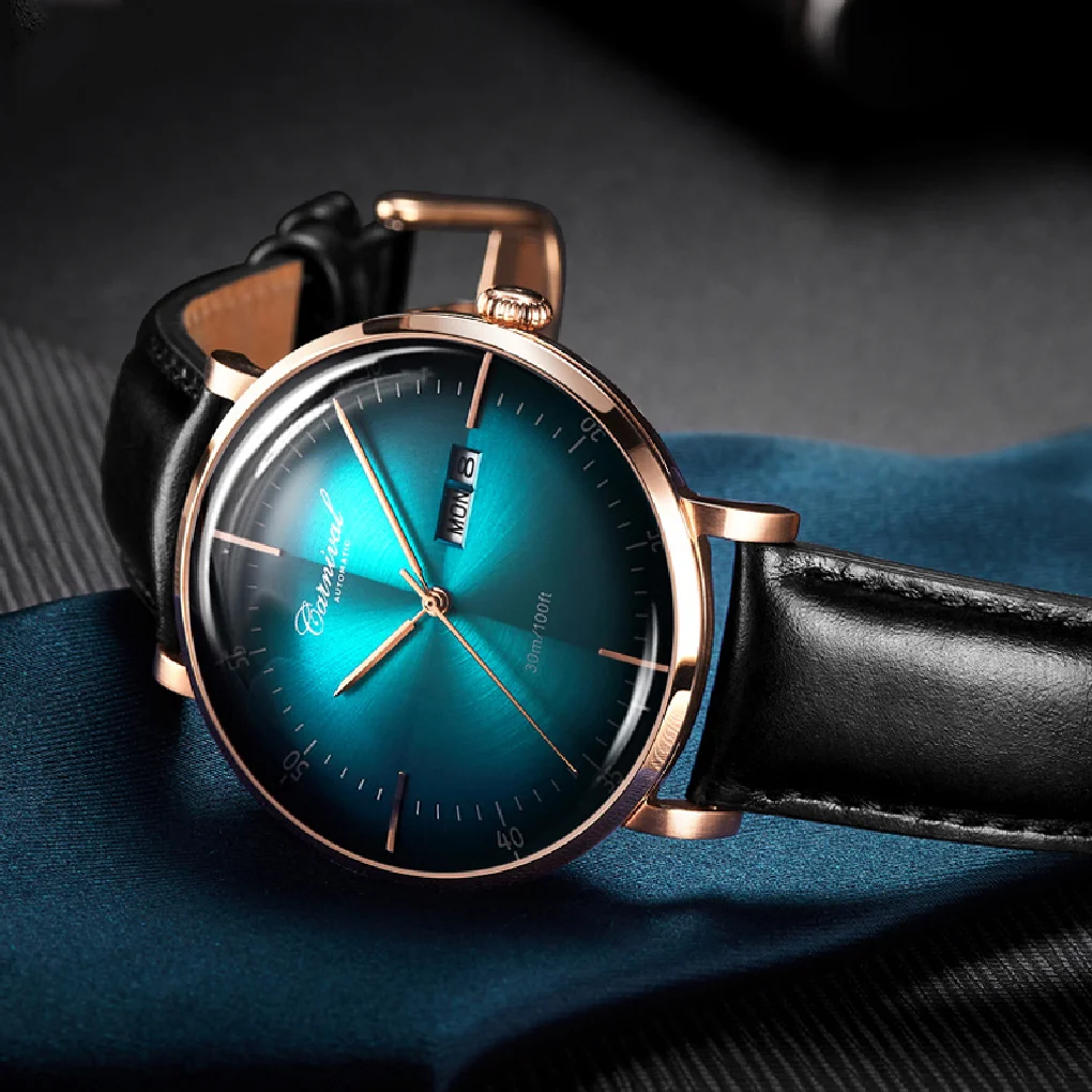 

Carnival Brand Роскошные часы MIYOTA, мужские модные водонепроницаемые часы цвета розового золота, автоматические механические наручные часы