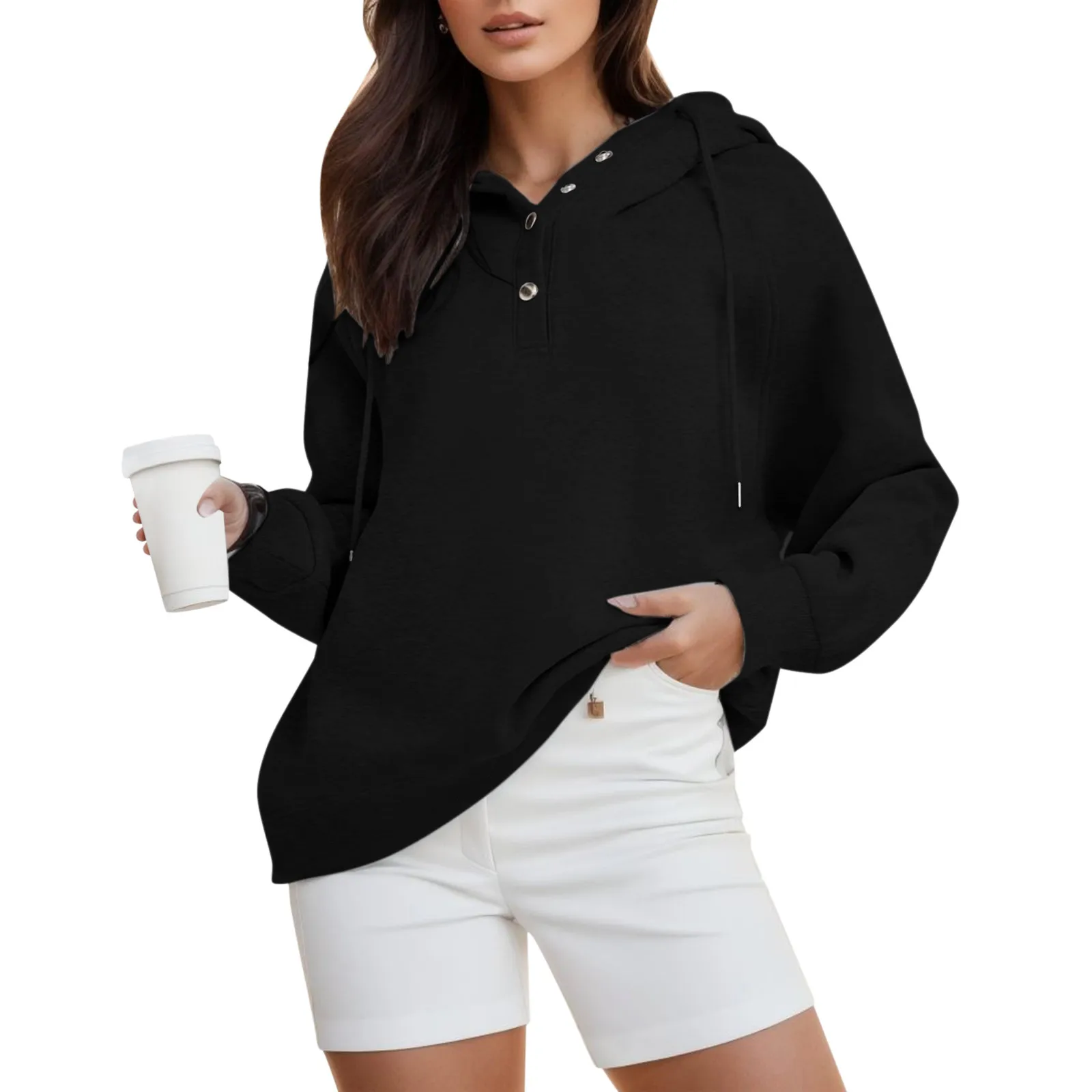 Women Button Drawstring Hoodies Loose Long Sleeves V Neck Hooded Tops Ladies Solid Color Oversized Casual Pullover Sweatshirts
Women Button Drawstring Hoodies Loose Long Sleeves V Neck Hooded Tops Ladies Solid Color Oversized Casual Pullover Sweatshirts