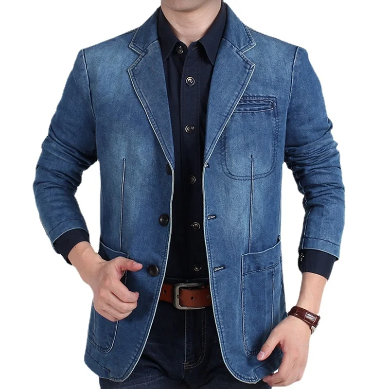 Blazers Jacket Men Casual Denim Slim Pocket Splicing Coat Men's Long Sleeve Single-Breasted Turn-down Collar Blazers Jacket 
Blazers Jacket Men Casual Denim Slim Pocket Splicing Coat Men's Long Sleeve Single-Breasted Turn-down Collar Blazers Jacket