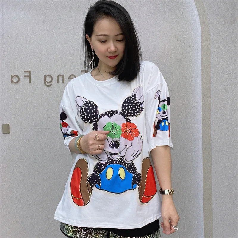 Fashion Short Sleeve T Shirt for Women Summer Clothing Casual Personality Cartoon Pattern Beading Loose O Neck Female Tops Tee
Fashion Short Sleeve T Shirt for Women Summer Clothing Casual Personality Cartoon Pattern Beading Loose O Neck Female Tops Tee