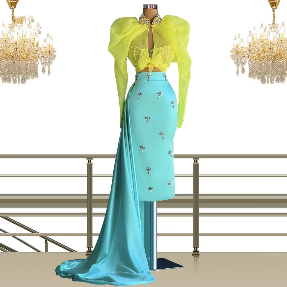 Turquoise Prom Dresses Sheath Long Sleeves Beaded Two Pieces Dubai Saudi Arabia Prom Gown Evening Dress Robe De Soiree
Turquoise Prom Dresses Sheath Long Sleeves Beaded Two Pieces Dubai Saudi Arabia Prom Gown Evening Dress Robe De Soiree