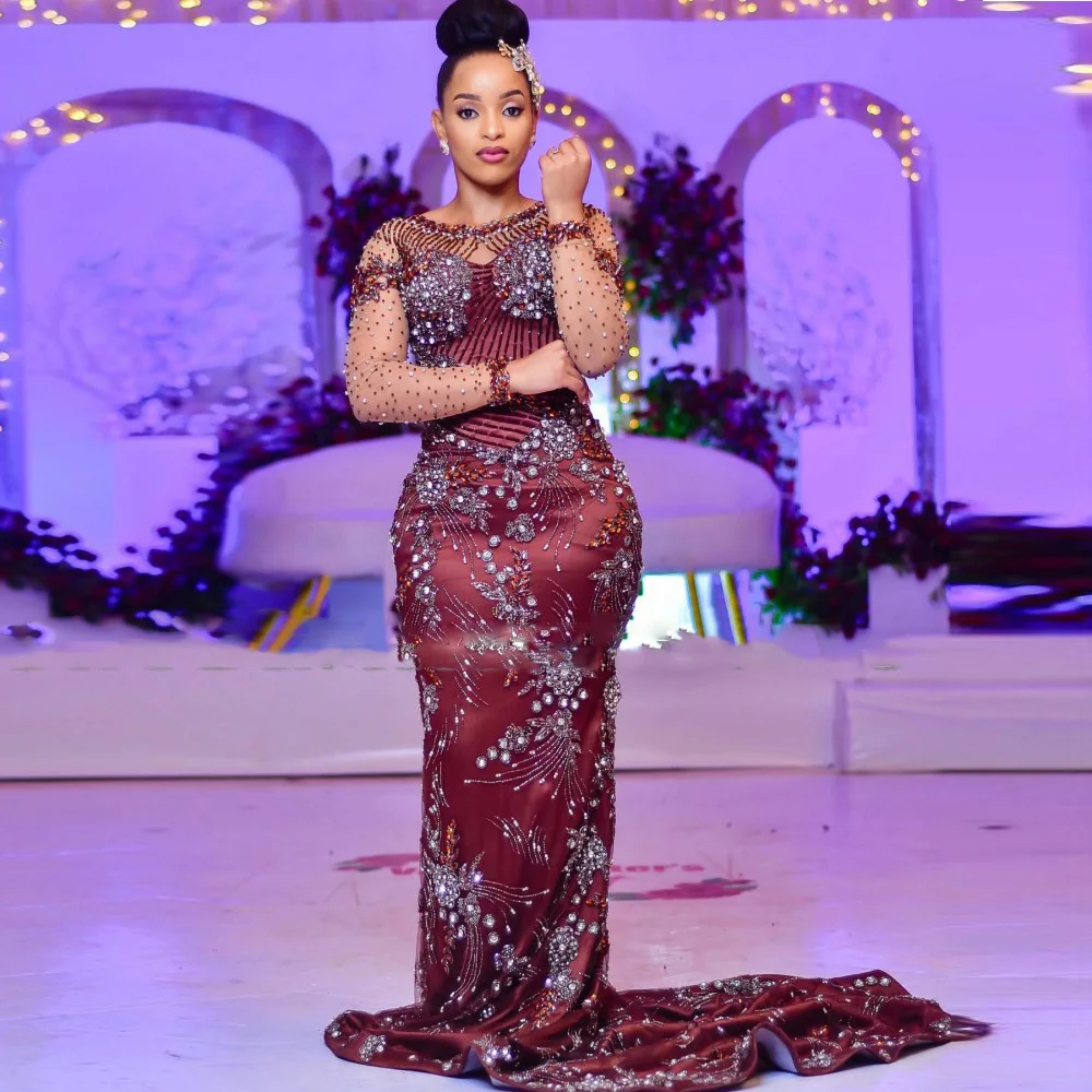 Chocolate Evening Dress Crystals With Sleeves Prom Gowns Rhinestone vestido longo African Prom Dresse Beading robe de soiree
Chocolate Evening Dress Crystals With Sleeves Prom Gowns Rhinestone vestido longo African Prom Dresse Beading robe de soiree