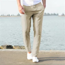 2023 Mens Cotton Linen Pants Male Autumn New Breathable Solid Color Linen Trousers Fitness Streetwear S-3XL