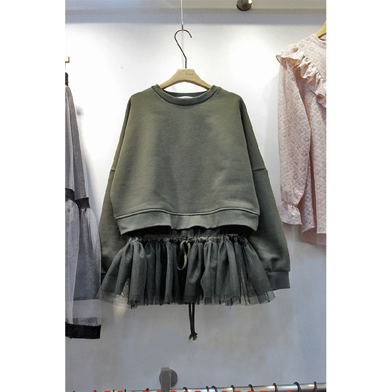 Однотонные сетчатые Лоскутные женские свитера из 2 предметов, осенние свободные элегантные женские топы с круглым вырезом и длинными рукавами 
Однотонные сетчатые Лоскутные женские свитера из 2 предметов, осенние свободные элегантные женские топы с круглым вырезом и длинными рукавами