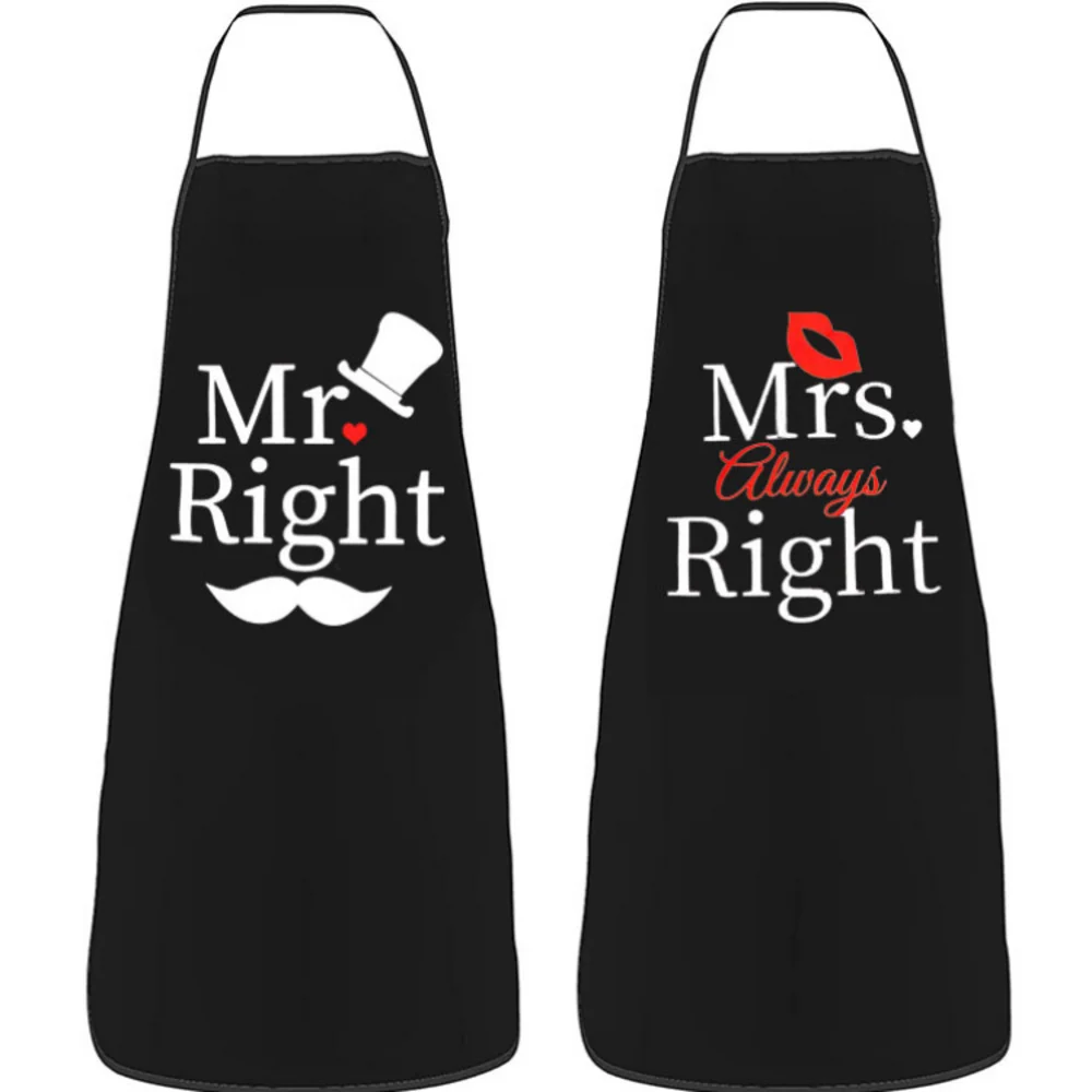 

2pcs/set Mr Right And Mrs Always Right Apron for Women Men Unisex Bib Funny Couples Cooking Kitchen Tablier Cuisine Chef Baking