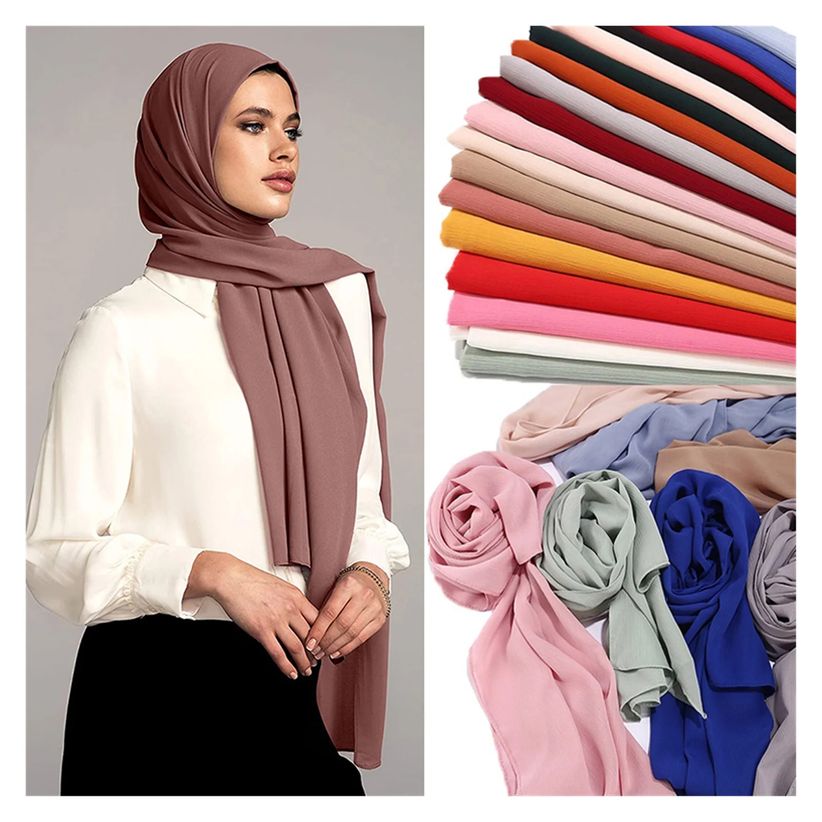 

Новинка 2022, Модный женский однотонный шифоновый головной платок, готовый к ношению, искусственная шаль, исламский хиджаб, Арабская накидка