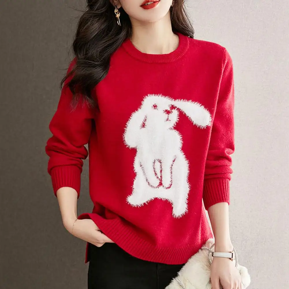 Cute Rabbit Printed Plush Sweater Loose Knitted Pullover Autumn Winter Women O Neck Long Sleeve knitwears Sweater pull femme
Cute Rabbit Printed Plush Sweater Loose Knitted Pullover Autumn Winter Women O Neck Long Sleeve knitwears Sweater pull femme