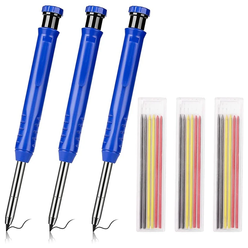 3 Pcs Solid Carpenter Pencils Set Woodworking Mechanical Pencils With 18 Pcs Refills In 3 Colors, Deep Hole Pen Scriber
3 Pcs Solid Carpenter Pencils Set Woodworking Mechanical Pencils With 18 Pcs Refills In 3 Colors, Deep Hole Pen Scriber