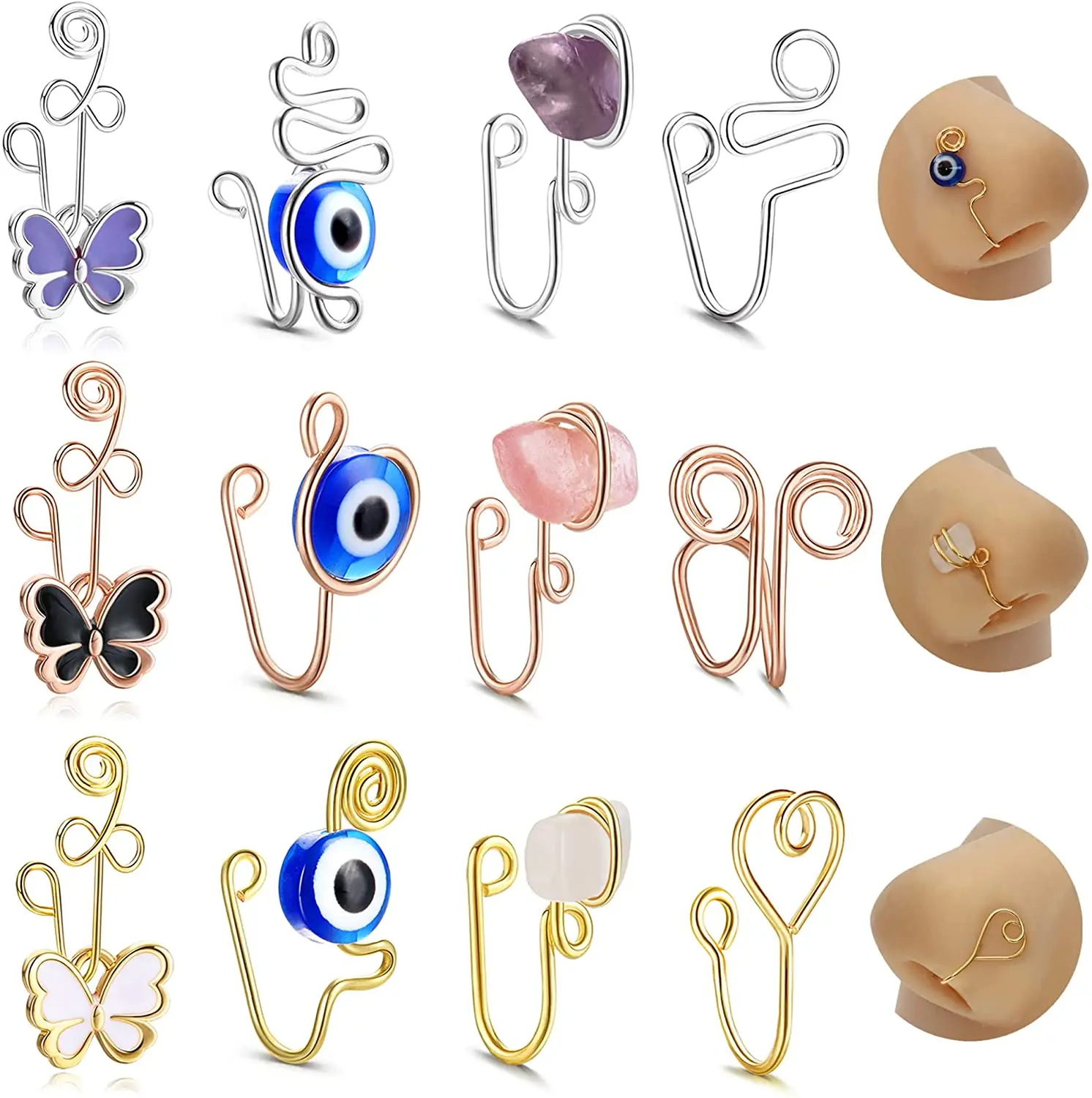 African Nose Cuff Non Piercing Mixed Color Fake Nose Ring for Women Evil Eye Crystal Butterfly Dangle Nose Cuffs Jewelry Set
African Nose Cuff Non Piercing Mixed Color Fake Nose Ring for Women Evil Eye Crystal Butterfly Dangle Nose Cuffs Jewelry Set