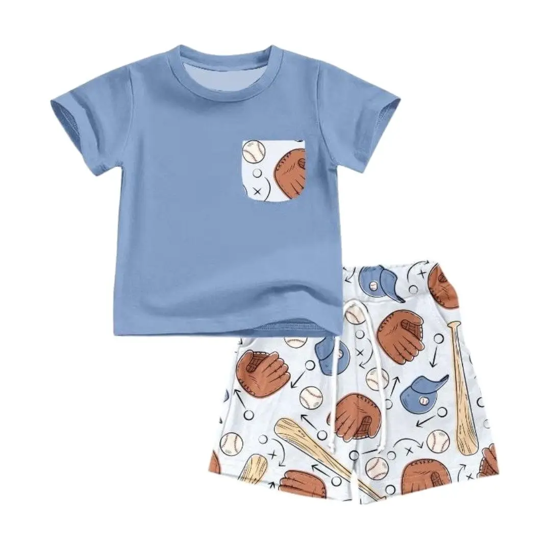 Новый летний спортивный костюм для мальчиков, одежда для малышей, синий комплект из футболки и шортов, одежда для малышей, детская одежда