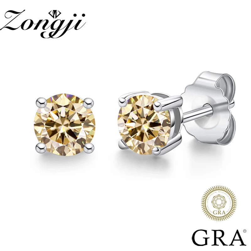 

ZONGJI Hot Sale S925 Silver 1.0 Carat D Color Moissanite Earrings Classic Four Claw Ear Studs for Women Wedding Jewelry with GRA