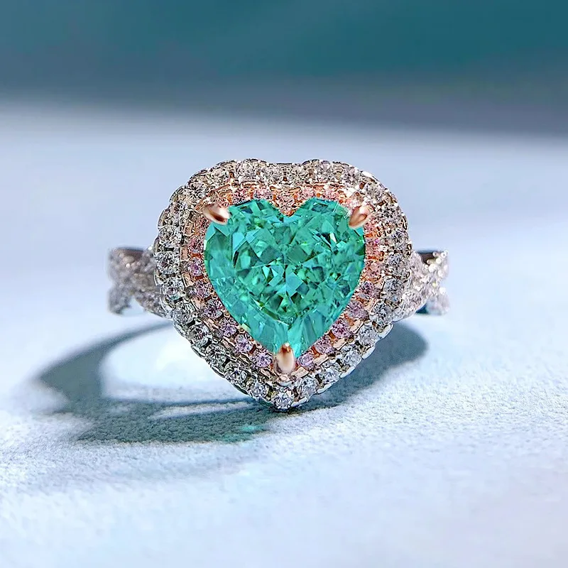 2022 new S925 silver imported high carbon diamond Paraiba green 8*8 heart-shaped color separation ring female
2022 new S925 silver imported high carbon diamond Paraiba green 8*8 heart-shaped color separation ring female