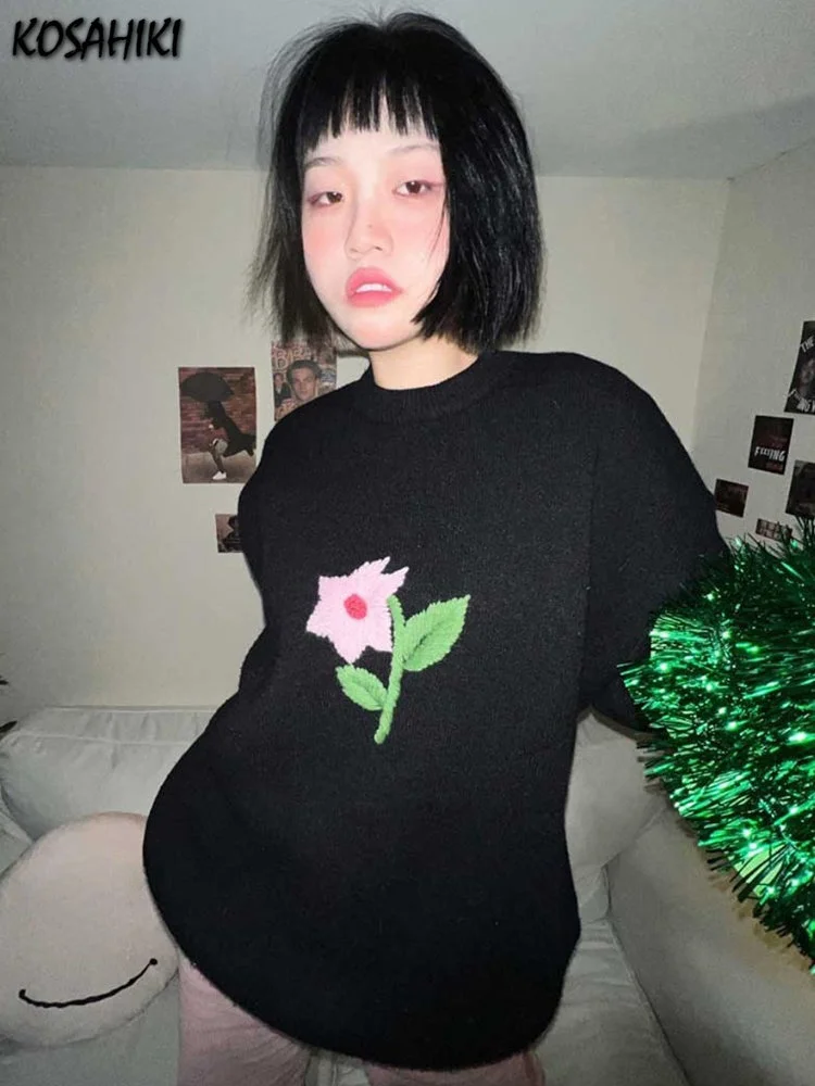 Embroidery Flower Sweater Women Harajuku Knitted Top Grunge Pull Japanese Y2k Aesthetic Jumper All Match Black Jumper Sueter
Embroidery Flower Sweater Women Harajuku Knitted Top Grunge Pull Japanese Y2k Aesthetic Jumper All Match Black Jumper Sueter