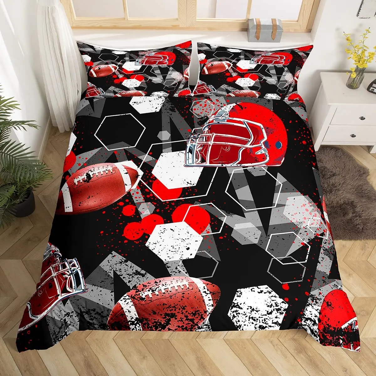 American Football Rugby Bedding for Boys Girls Kids Teens Ball Sports Game Duvet Cover Room Decoration Tie Dye Geometric Hexagon 
American Football Rugby Bedding for Boys Girls Kids Teens Ball Sports Game Duvet Cover Room Decoration Tie Dye Geometric Hexagon