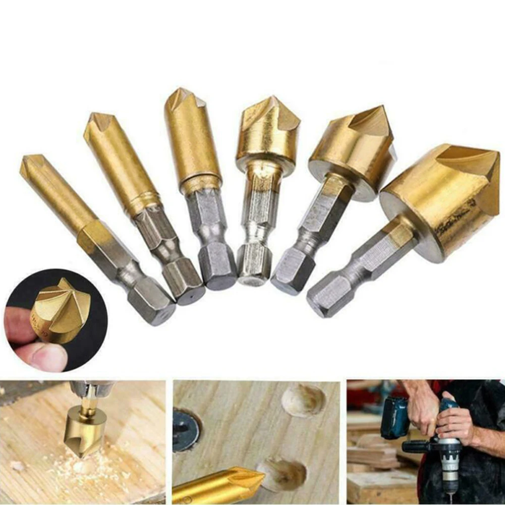 6PCS Hex Handle Countersink Drill HSS 6mm-19mm Set Hex Shank 5 Flute 90 Degree Counter Sink Chamfer Cutter For DIY Woodworking
6PCS Hex Handle Countersink Drill HSS 6mm-19mm Set Hex Shank 5 Flute 90 Degree Counter Sink Chamfer Cutter For DIY Woodworking