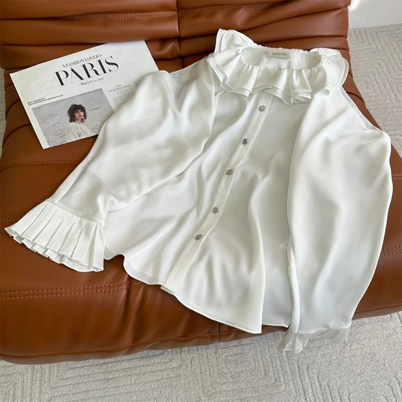 2023 SS New Style Lady White Shirts Single-breasted Long Sleeve Ruffle Collar Off Shoulder Shirts Fashion Casual Elegant Blouse
2023 SS New Style Lady White Shirts Single-breasted Long Sleeve Ruffle Collar Off Shoulder Shirts Fashion Casual Elegant Blouse