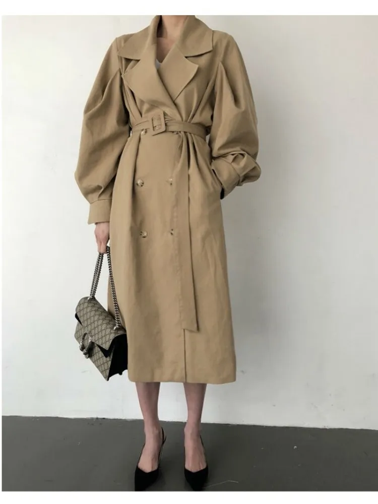 Женский Длинный тренчкот SML, двубортная уличная одежда в Корейском стиле, подиумная ветровка, 2 цвета, осень 2023