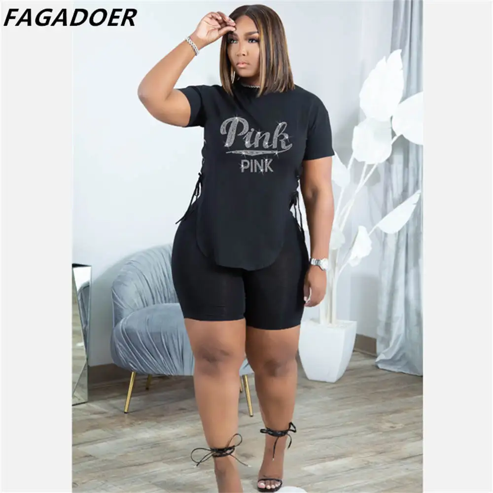 FAGADOER Diamonds PINK Letter Two Piece Sets Women Round Neck Side Lace Up Top+Skinny Shorts Tracksuits Fashion Matching Outfits
FAGADOER Diamonds PINK Letter Two Piece Sets Women Round Neck Side Lace Up Top+Skinny Shorts Tracksuits Fashion Matching Outfits