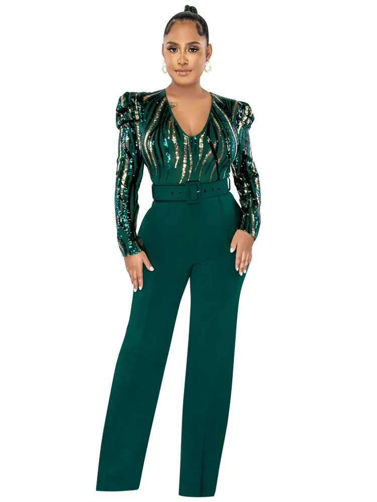 Sexy V-neck Sequin Jumpsuit Fashion Overall Loose Wide Leg Pants Elegant Women Romper Long Sleeve One Piece Outfits Green Black
Sexy V-neck Sequin Jumpsuit Fashion Overall Loose Wide Leg Pants Elegant Women Romper Long Sleeve One Piece Outfits Green Black