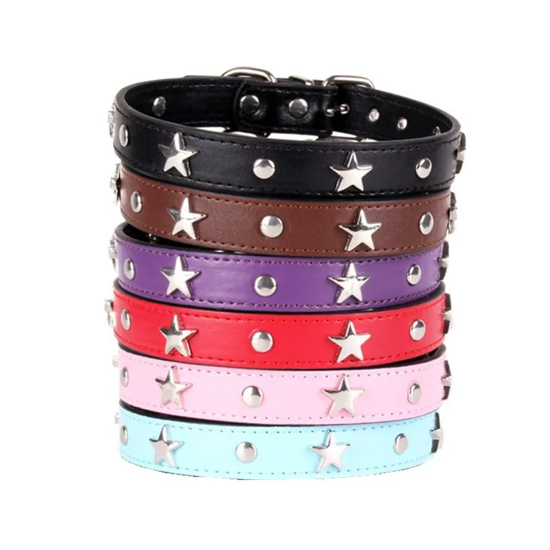 

Ins European and American Style Leather Small and Medium-sized Dog Collar Five Pointed Star Dog Cat Traction Rope Pet Products