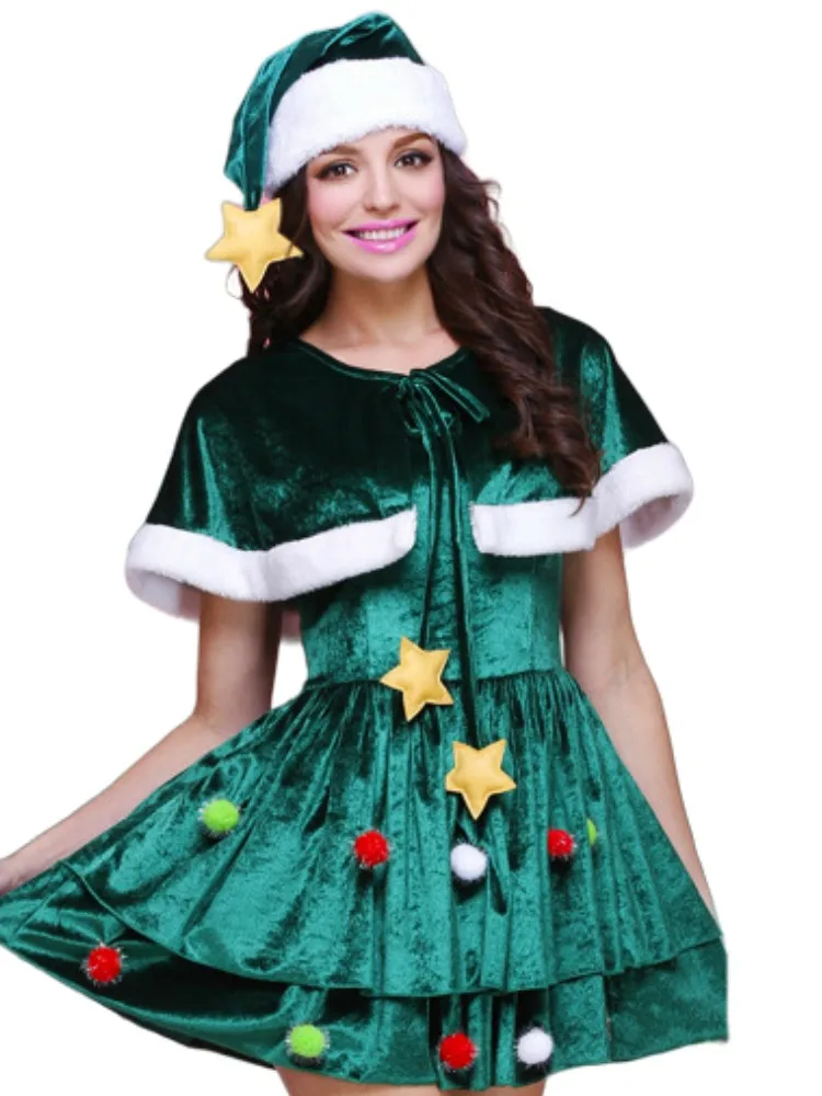 

Зеленая Рождественская елка, Рождественский косплей-костюм для взрослых, костюм на Хэллоуин, карнавал, вечеринку, сценическое выступление, необычное рождественское платье