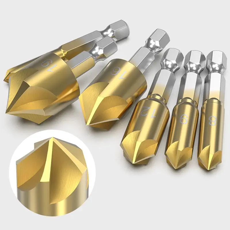 1/4'' Flute 6mm-19mm Chamfer Chamfering Cutter Countersink 90 Hex Shank Sink Bit Degree Drill Wood Counter Set 5
1/4'' Flute 6mm-19mm Chamfer Chamfering Cutter Countersink 90 Hex Shank Sink Bit Degree Drill Wood Counter Set 5