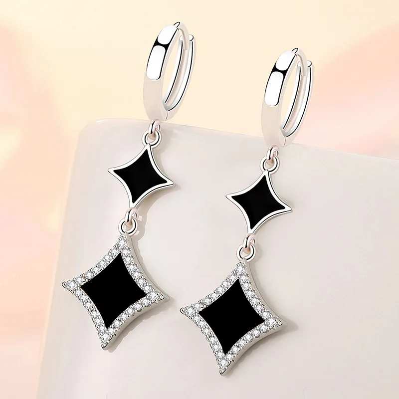 S925 Sterling Silver 45MM Luxury Black 2 Stars Zircon Earrings For Women Fashion Wedding Gift Jewelry
S925 Sterling Silver 45MM Luxury Black 2 Stars Zircon Earrings For Women Fashion Wedding Gift Jewelry