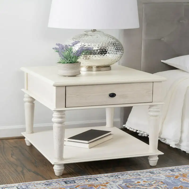 

McGhie Single Drawer End Table with Shelf, White