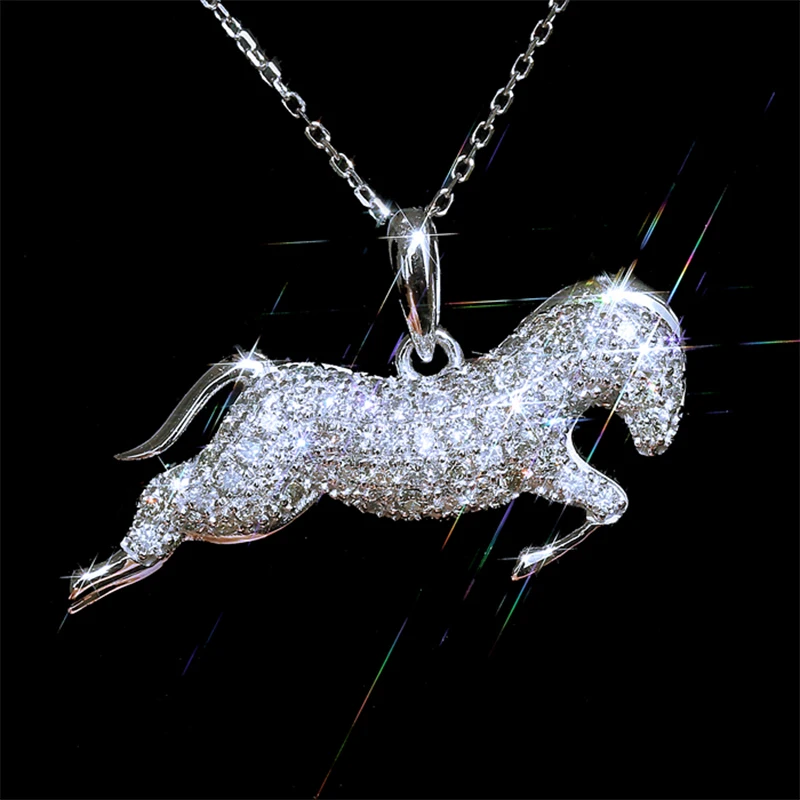 

Cute Pony Birthday Present Women Necklace Inlaid Crystal Zircon Stones Fashion Horse Pendant Jewelry Wholesale Lots&Bulk