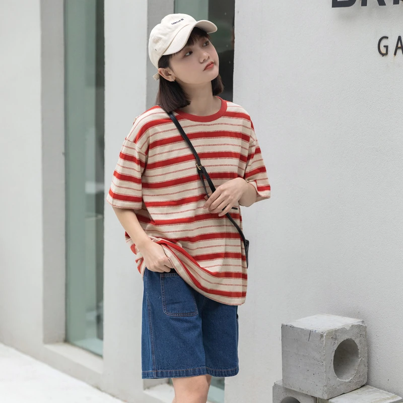 Striped Cotton Short-sleeved T-shirt Women's 2022 Summer New Harajuku Loose and Lazy Half-sleeved Casual Round Neck Top
Striped Cotton Short-sleeved T-shirt Women's 2022 Summer New Harajuku Loose and Lazy Half-sleeved Casual Round Neck Top