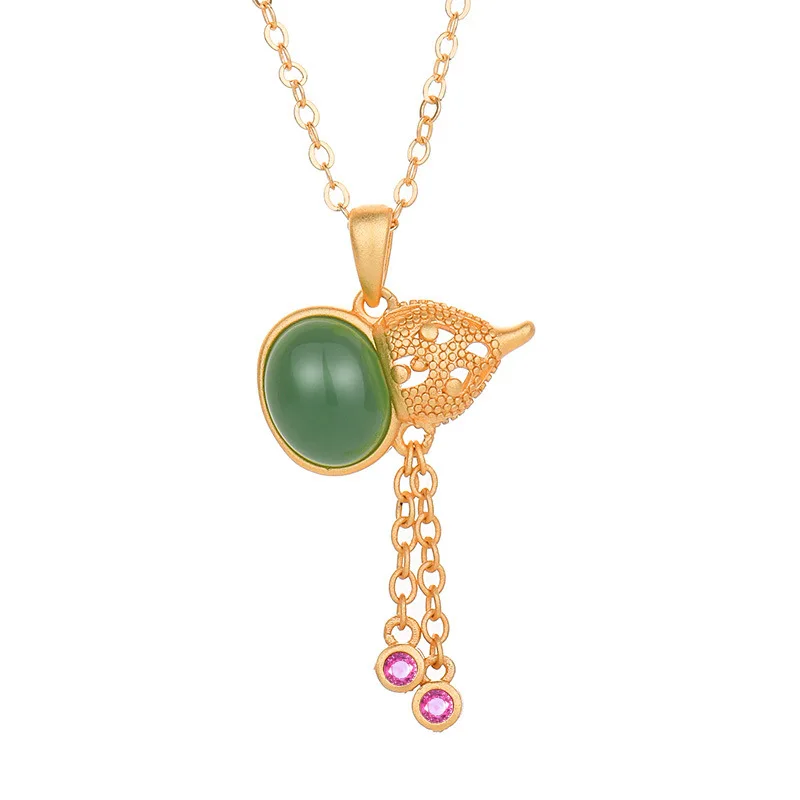 Vintage Court Gourd Green Jade Necklace For Women Chain Electroplating Gold Fashion Jewelry With Pendant
Vintage Court Gourd Green Jade Necklace For Women Chain Electroplating Gold Fashion Jewelry With Pendant