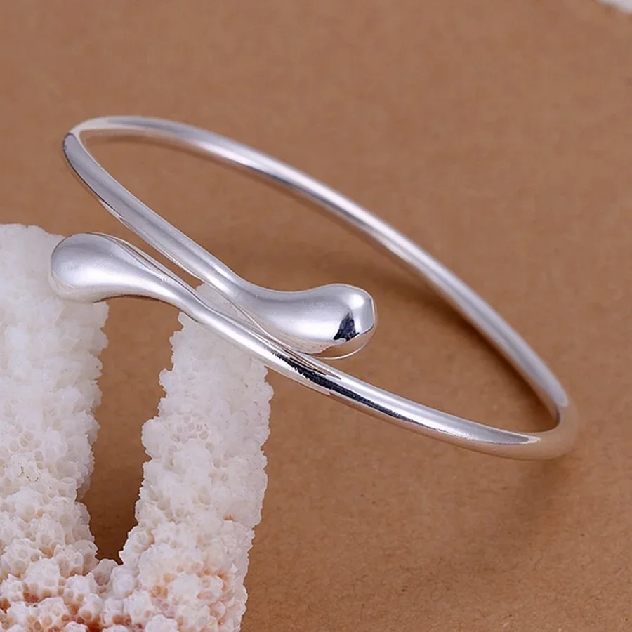 

925 Sterling Silver Bangle Women Lady Wedding Favorite Gift Fashion Jewelry Popular Charm Water Drops Open Cuff Bracelet