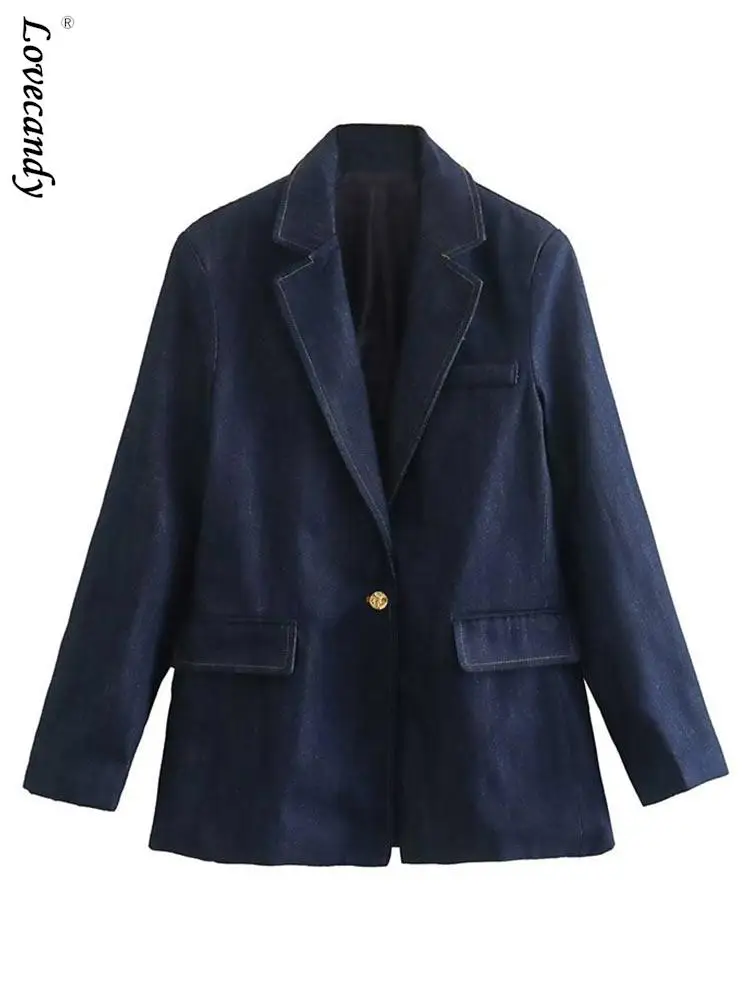 Women Denim Blazer Jackets Coats 2023 Spring Female Solid Notched Causal Pockets Coat Lady Single Breasted Chic Streetwear
Women Denim Blazer Jackets Coats 2023 Spring Female Solid Notched Causal Pockets Coat Lady Single Breasted Chic Streetwear
