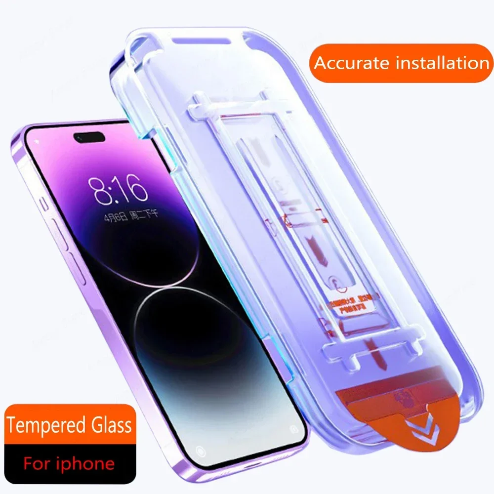 

8K High End Tempered Glass For IPhone 15 14 13 12 11 Pro Max XS Max XR 14 Plus Screen Protector With Alignment Mounting Cover