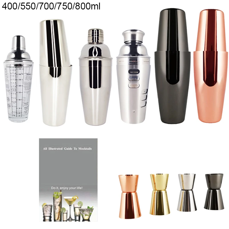 

Cocktail Shakers 750ml 750/600ml /800/600ml Boston Shaker Gold/Black/Rose Gold Jigger Bar Tools With Cocktail Recipe Book