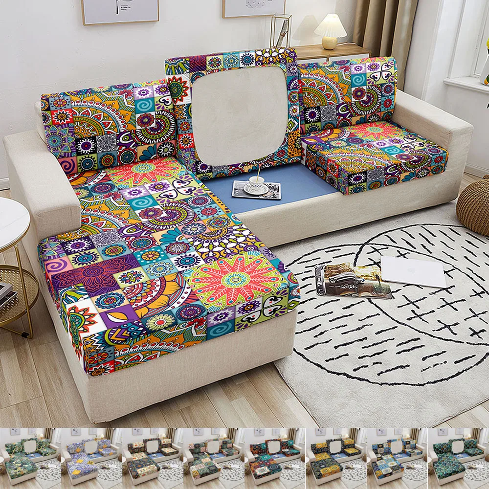 

Geometric Elastic Sofa Seat Cushion Cover Mandala Washable Removable Couch Slipcover Armchair Cover for Living Room Corner Sofa