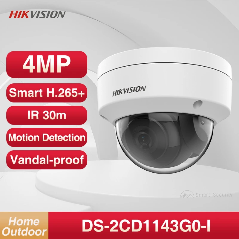 

Hikvision 4 МП Домашняя и наружная Защита системы видеонаблюдения, антивандальная купольная сетевая камера H.265 + ИК 30 м IP67 IK10 DS-2CD1143G0-I