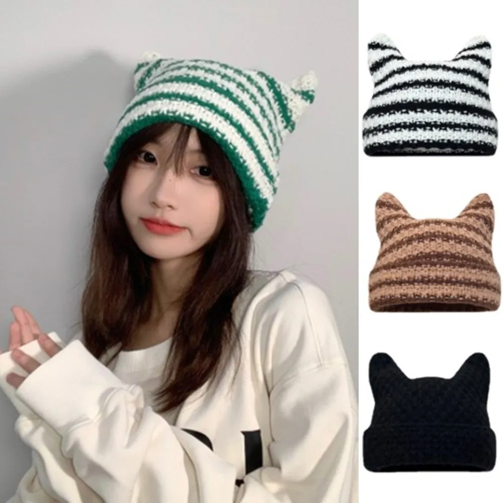 2023 New Autumn Winter Women's Cat Ears Beanies Caps Lovely Winter Warm Stripe Knitted Hat For Girls Fashion Casual Outdoor Caps
2023 New Autumn Winter Women's Cat Ears Beanies Caps Lovely Winter Warm Stripe Knitted Hat For Girls Fashion Casual Outdoor Caps