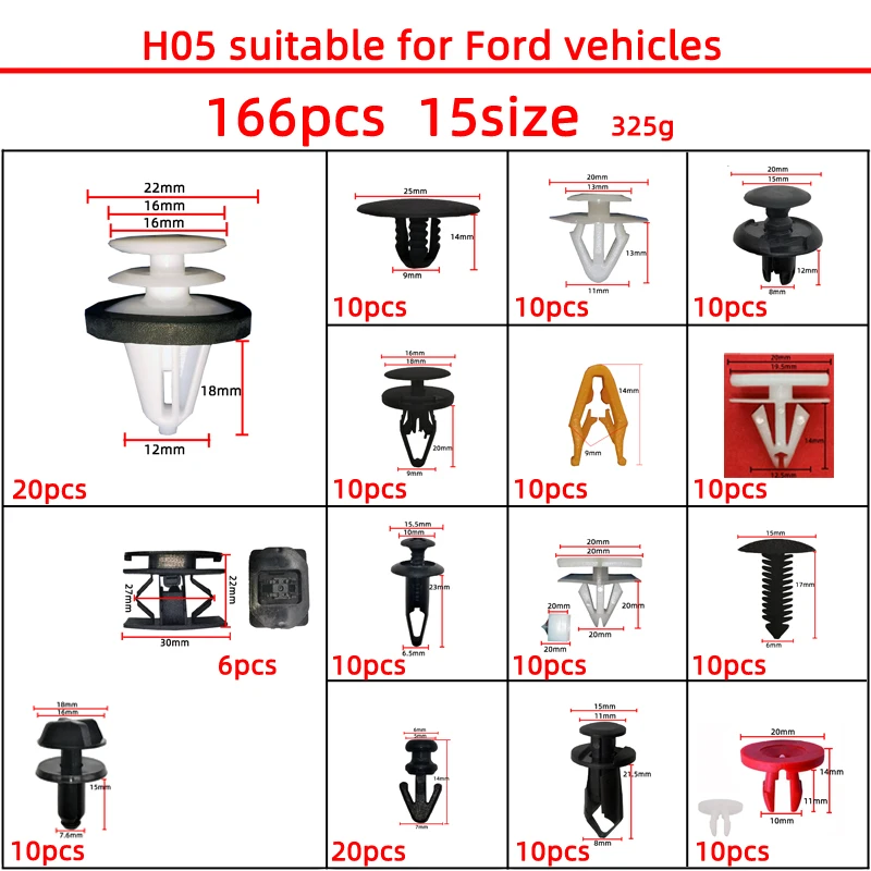 166pcs Auto Fastener Kits Car Clips Auto Fender Bumper Body Push Retainer Pin for Ford Focus Mk2 3 Ranger Car Accessories
166pcs Auto Fastener Kits Car Clips Auto Fender Bumper Body Push Retainer Pin for Ford Focus Mk2 3 Ranger Car Accessories