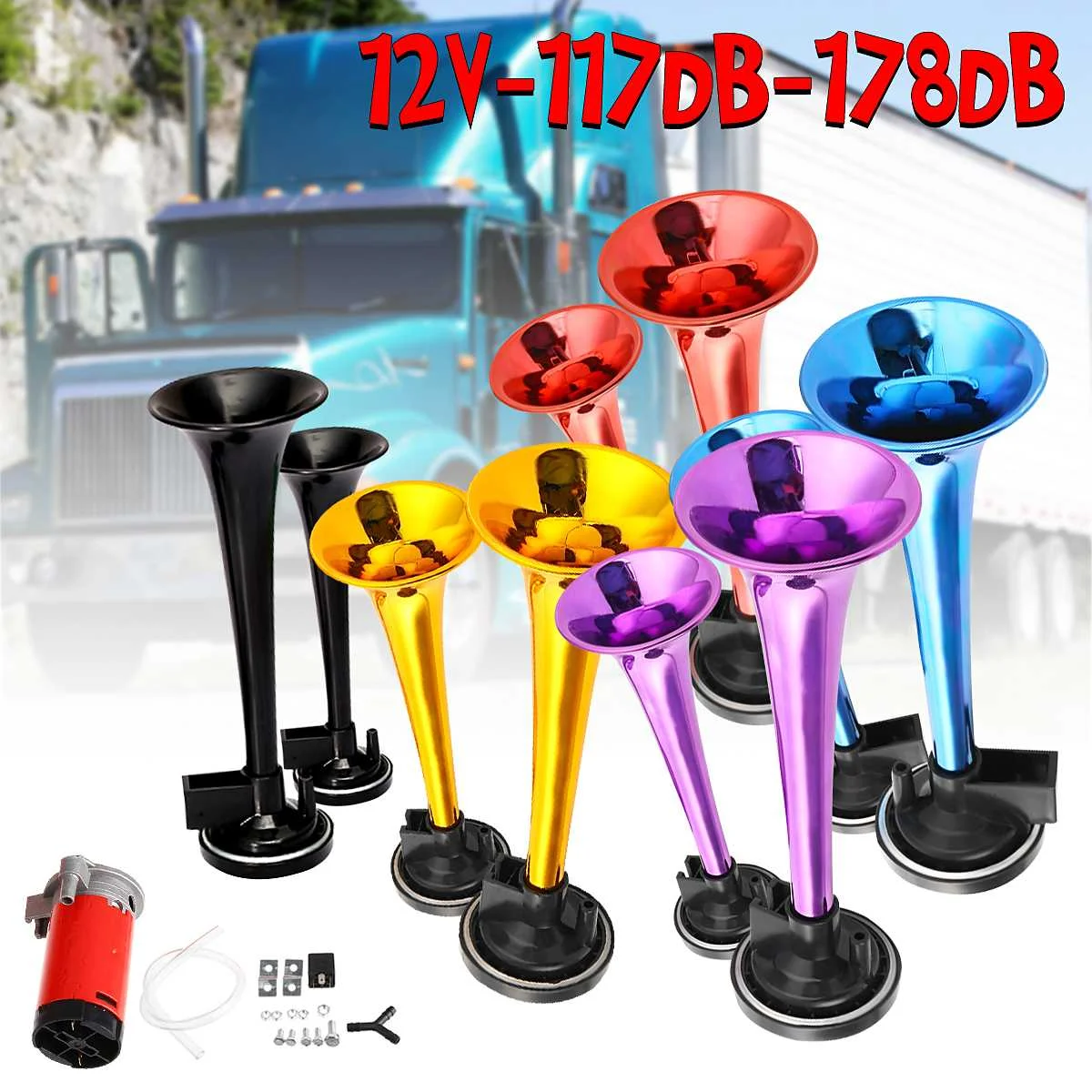 4 Color Option 12V 178dB Dual Super Loud Vehicle Air Horn Trumpet Compressor Kits 4color Air Horn Kit
4 Color Option 12V 178dB Dual Super Loud Vehicle Air Horn Trumpet Compressor Kits 4color Air Horn Kit