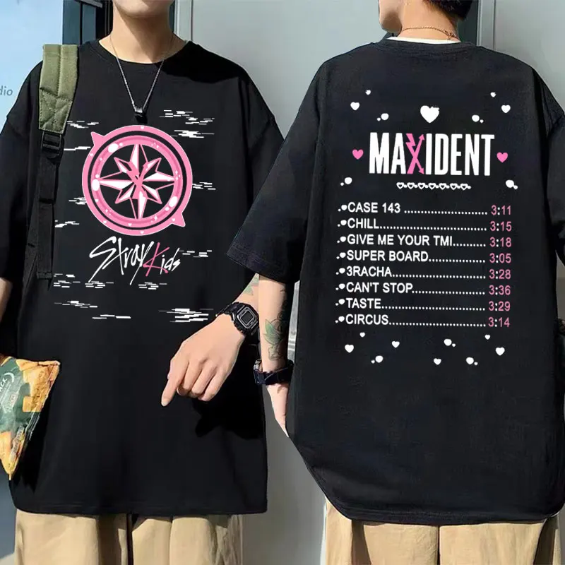 Stray Kids Maxident Double Sided Print T-shirt Cotton T-shirts Male Casual Loose Streetwear Men Women Kpop Korean Fashion Tshirt
Stray Kids Maxident Double Sided Print T-shirt Cotton T-shirts Male Casual Loose Streetwear Men Women Kpop Korean Fashion Tshirt