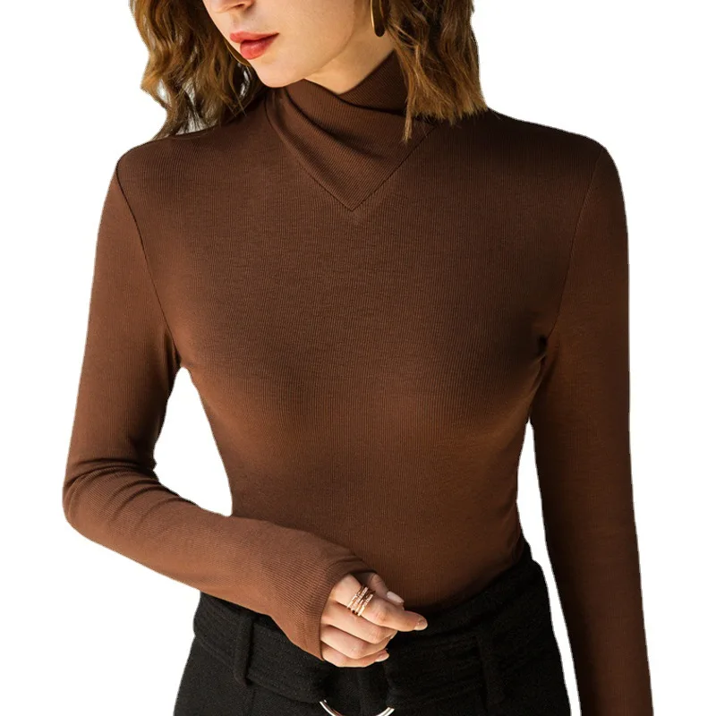 Женский теплый базовый пуловер с воротником-стойкой и длинными рукавами |