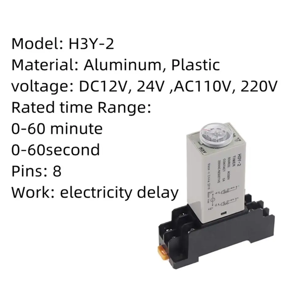 

Delay Timer 0-60Min H3Y-2 DC12V DC24V AC110V AC220V Time Relay with PYF08A 8pin Base Mini Time Relay