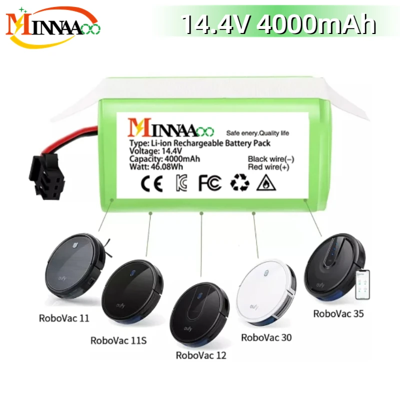 14.4V 4.0Ah Li-ion battery for Cecotec Conga Excellence 950 990 1090 Ecovacs Deebot DN621 601/605 Eufy RoboVac 35C Panda i7 V710
14.4V 4.0Ah Li-ion battery for Cecotec Conga Excellence 950 990 1090 Ecovacs Deebot DN621 601/605 Eufy RoboVac 35C Panda i7 V710
