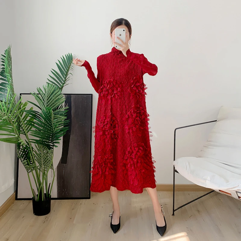 Stretch Miyake Pleated Dress Women 2022 Autumn Half Turtleneck Long Sleeves Solid Colour Loose A-Line Over The Knees Dresses
Stretch Miyake Pleated Dress Women 2022 Autumn Half Turtleneck Long Sleeves Solid Colour Loose A-Line Over The Knees Dresses