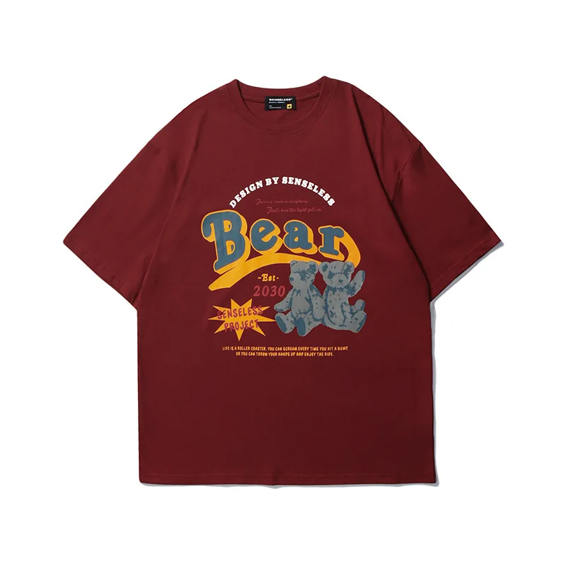Summer New Letter Bear Print Short-sleeved T-shirt Men's Tide Brand Streetwear Loose Couple Round Neck Top T-shirt High Street
Summer New Letter Bear Print Short-sleeved T-shirt Men's Tide Brand Streetwear Loose Couple Round Neck Top T-shirt High Street